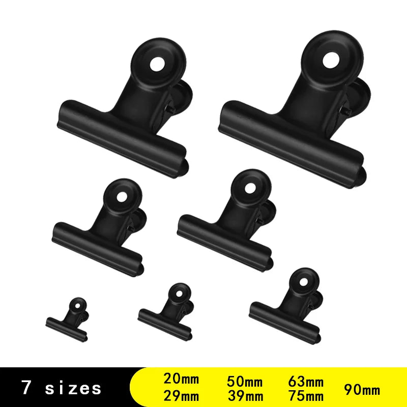 5PCS Metal Paper Clip 20 29 39 50 63 75 90mm Foldback Metal Binder Clips Black Grip Clamps Paper Document Office School Statione - ZOOMNSTORE