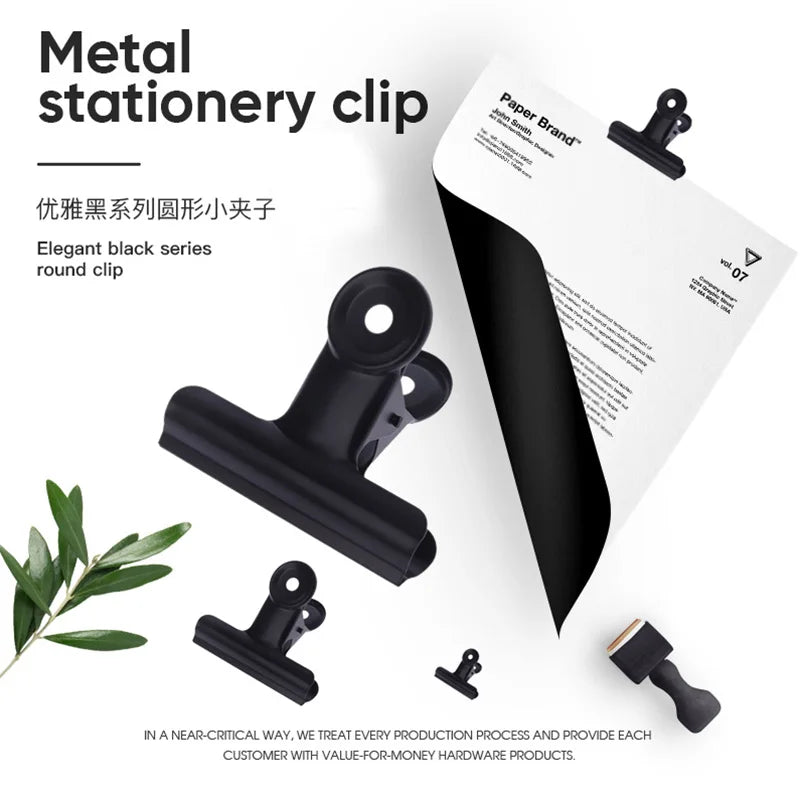 5PCS Metal Paper Clip 20 29 39 50 63 75 90mm Foldback Metal Binder Clips Black Grip Clamps Paper Document Office School Statione - ZOOMNSTORE