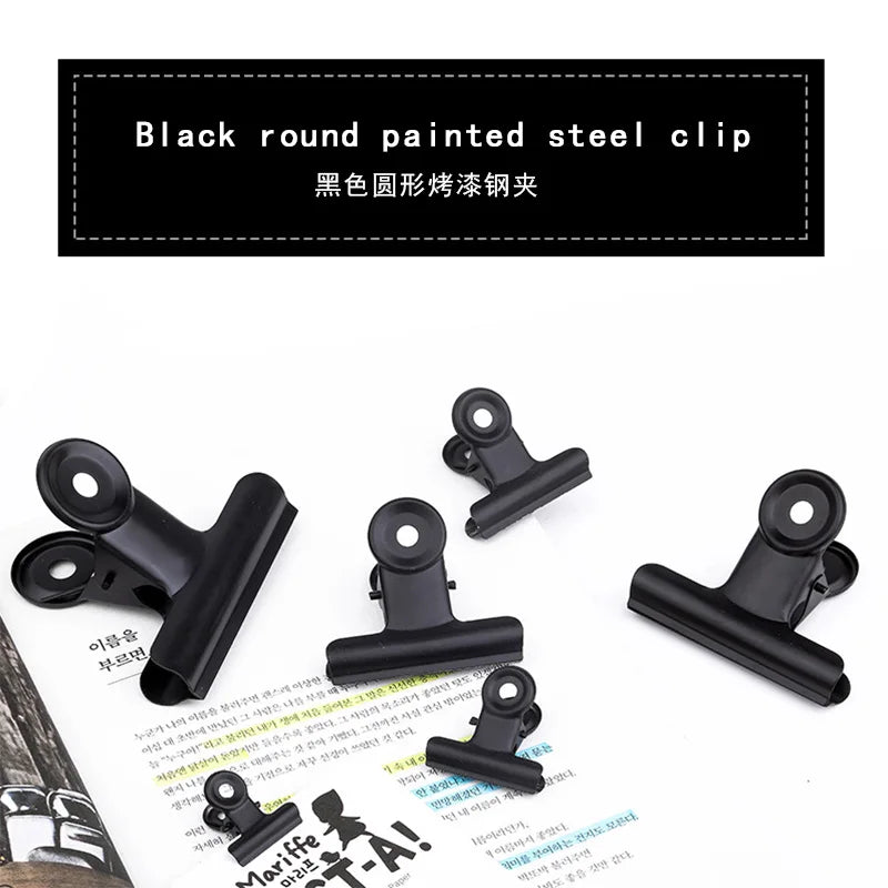 5PCS Metal Paper Clip 20 29 39 50 63 75 90mm Foldback Metal Binder Clips Black Grip Clamps Paper Document Office School Statione - ZOOMNSTORE