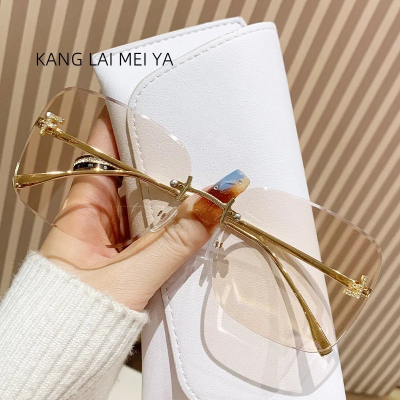 Frameless Metal Sunglasses - Trendy Womens European  American Style - ZOOMNSTORE