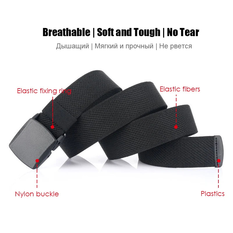 Metal Free Elastic Belt - Strong Stretch Nylon Quick Release Buckle | Unisex Tactical Outdoor - ZOOMNSTORE