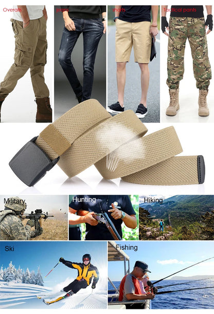 Metal Free Elastic Belt - Strong Stretch Nylon Quick Release Buckle | Unisex Tactical Outdoor - ZOOMNSTORE