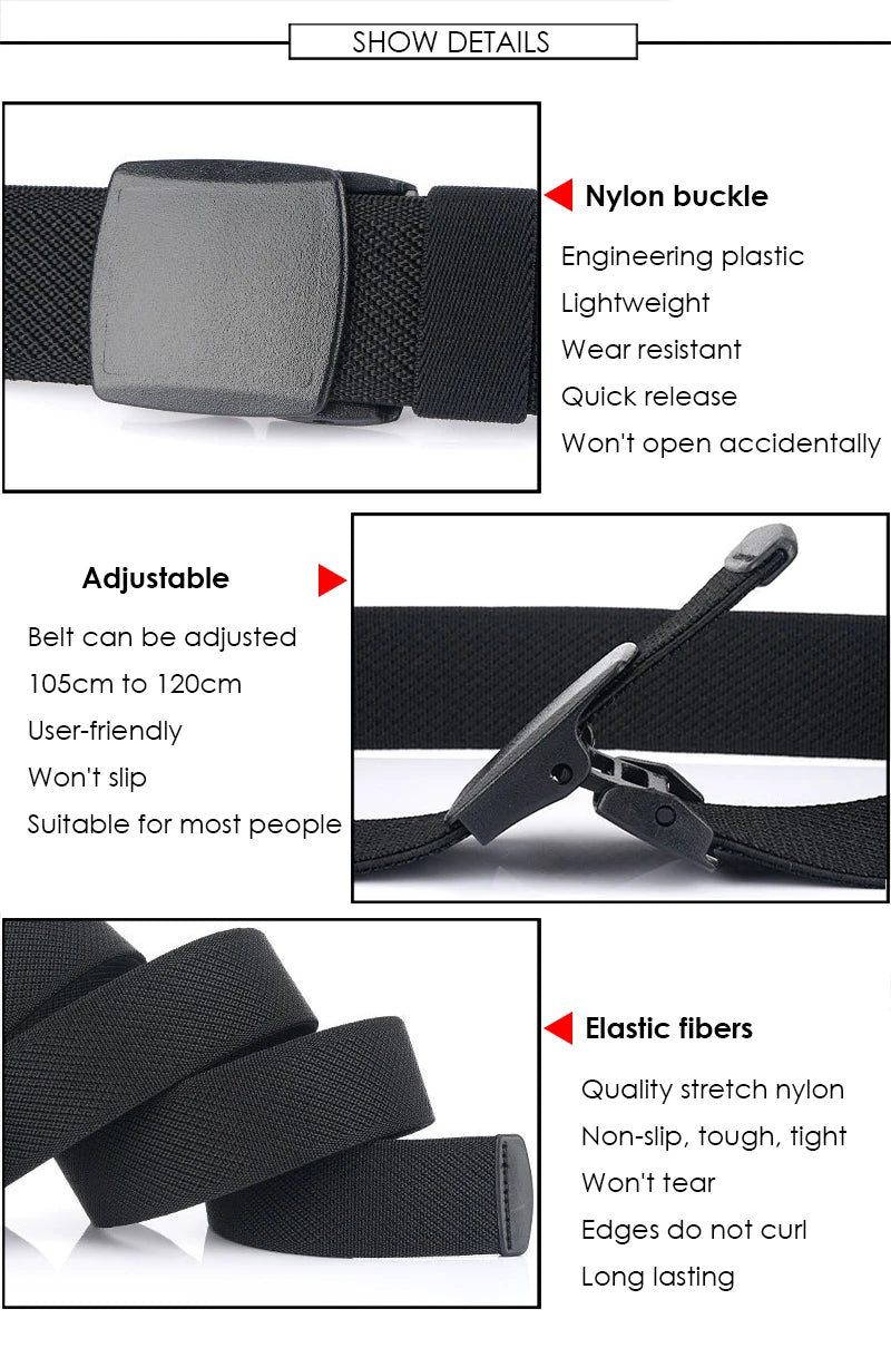 Metal Free Elastic Belt - Strong Stretch Nylon Quick Release Buckle | Unisex Tactical Outdoor - ZOOMNSTORE