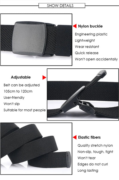 Metal Free Elastic Belt - Strong Stretch Nylon Quick Release Buckle | Unisex Tactical Outdoor - ZOOMNSTORE