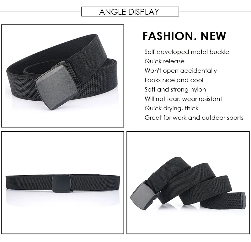 Metal Free Elastic Belt - Strong Stretch Nylon Quick Release Buckle | Unisex Tactical Outdoor - ZOOMNSTORE