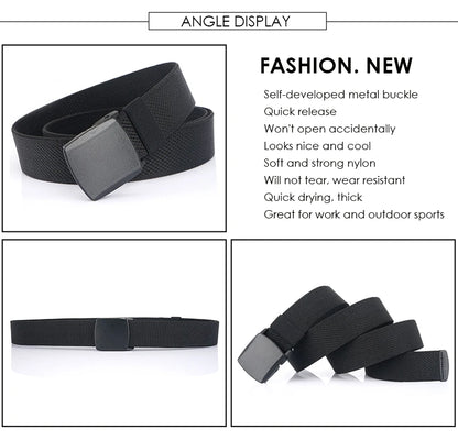 Metal Free Elastic Belt - Strong Stretch Nylon Quick Release Buckle | Unisex Tactical Outdoor - ZOOMNSTORE