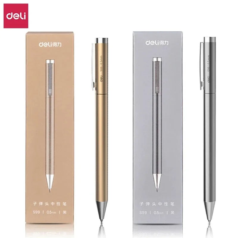 DELI Metal Sign Pen 0.5mm Gel Ink Pens Golden Silver Color Metallic Writing Pen Office Supplies - ZOOMNSTORE