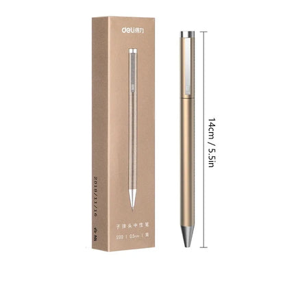 DELI Metal Sign Pen 0.5mm Gel Ink Pens Golden Silver Color Metallic Writing Pen Office Supplies - ZOOMNSTORE