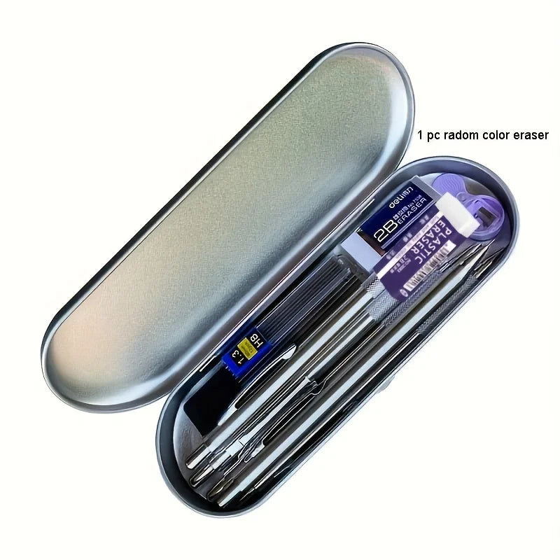 12pcs/box Metal Mechanical Pencil With Pen Box Lead Eraser Color Pencil Sharpener Set 0.3 0.5 0.7 0.9 1.3 2.0mm Art Sketch - ZOOMNSTORE