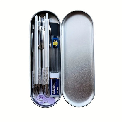 12pcs/box Metal Mechanical Pencil With Pen Box Lead Eraser Color Pencil Sharpener Set 0.3 0.5 0.7 0.9 1.3 2.0mm Art Sketch - ZOOMNSTORE