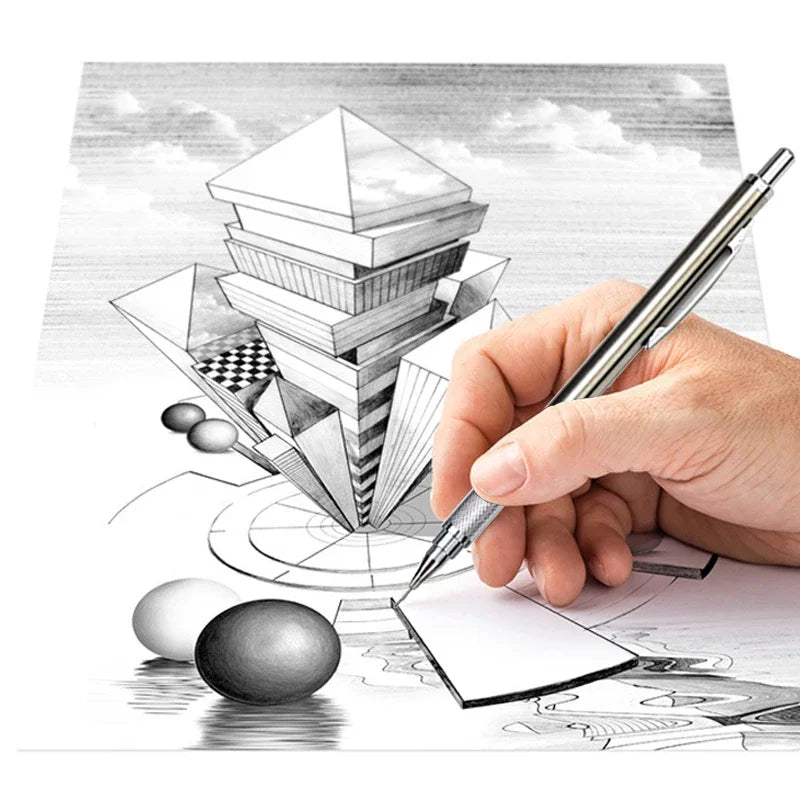 6pcs Metal Mechanical Pencil with Pen Box Lead Eraser Pencil Sharpener Set 0.3 0.5 0.7 0.9 1.3 2.0mm Art Sketch Automatic Pencil - ZOOMNSTORE