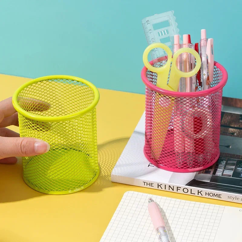 Metal Mesh Pencil Holder - Square Desk Organizer Cup - ZOOMNSTORE