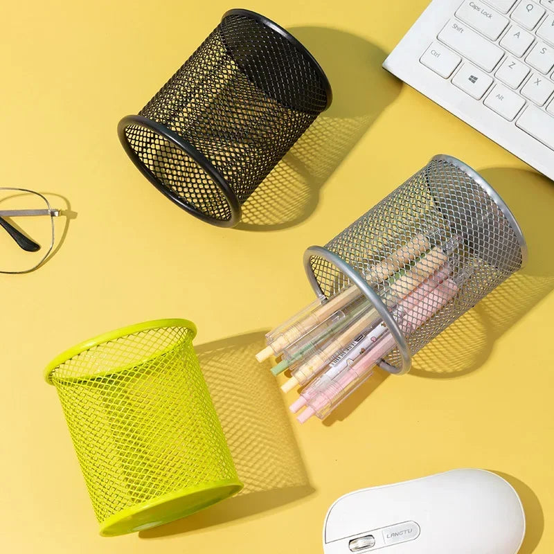 Metal Mesh Pencil Holder - Square Desk Organizer Cup - ZOOMNSTORE