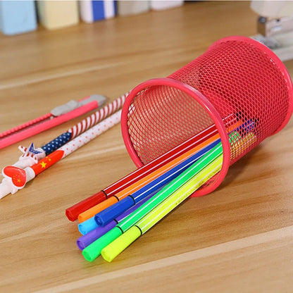 Metal Mesh Pencil Holder - Square Desk Organizer Cup - ZOOMNSTORE