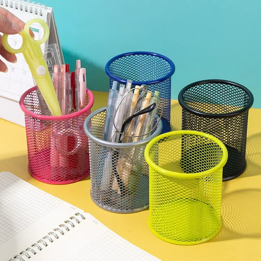 Metal Mesh Pencil Holder - Square Desk Organizer Cup - ZOOMNSTORE