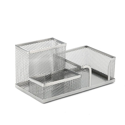 Metal Pen Holder - Black Mesh Desk Organizer with 3/4 Grid Storage Box - ZOOMNSTORE