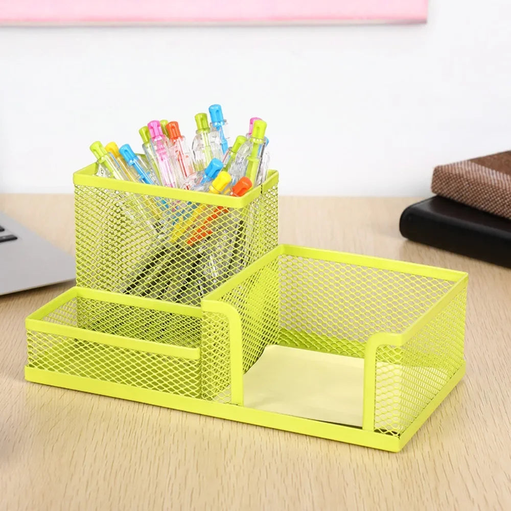 Metal Pen Holder - Black Mesh Desk Organizer with 3/4 Grid Storage Box - ZOOMNSTORE