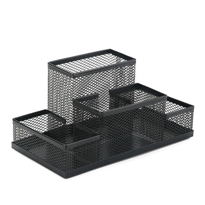 Metal Pen Holder - Black Mesh Desk Organizer with 3/4 Grid Storage Box - ZOOMNSTORE