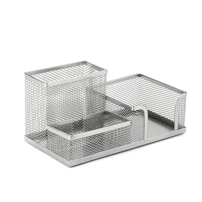Metal Pen Holder - Black Mesh Desk Organizer with 3/4 Grid Storage Box - ZOOMNSTORE