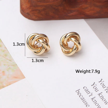 Metal Stud Earrings - Gold Twist Round Small Unusual Push-Back Studs for Women - ZOOMNSTORE
