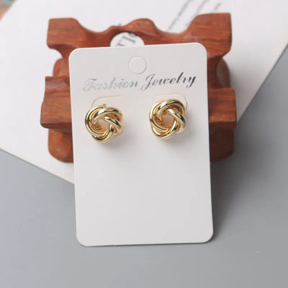 Metal Stud Earrings - Gold Twist Round Small Unusual Push-Back Studs for Women - ZOOMNSTORE