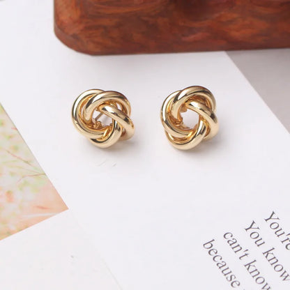 Metal Stud Earrings - Gold Twist Round Small Unusual Push-Back Studs for Women - ZOOMNSTORE