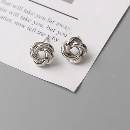 Metal Stud Earrings - Gold Twist Round Small Unusual Push-Back Studs for Women - ZOOMNSTORE