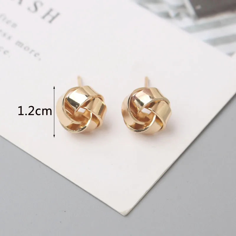 Metal Stud Earrings - Gold Twist Round Small Unusual Push-Back Studs for Women - ZOOMNSTORE