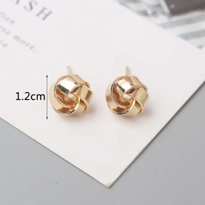 Metal Stud Earrings - Gold Twist Round Small Unusual Push-Back Studs for Women - ZOOMNSTORE