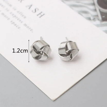 Metal Stud Earrings - Gold Twist Round Small Unusual Push-Back Studs for Women - ZOOMNSTORE