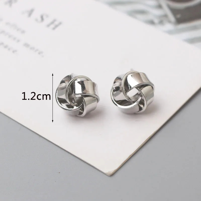 Metal Stud Earrings - Gold Twist Round Small Unusual Push-Back Studs for Women - ZOOMNSTORE