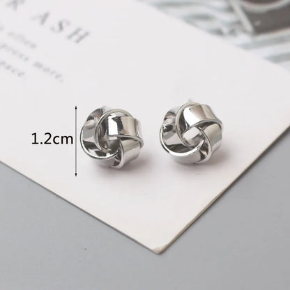 Metal Stud Earrings - Gold Twist Round Small Unusual Push-Back Studs for Women - ZOOMNSTORE