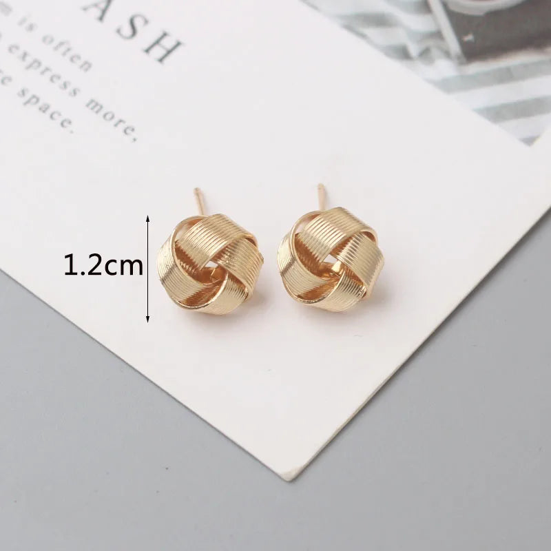 Metal Stud Earrings - Gold Twist Round Small Unusual Push-Back Studs for Women - ZOOMNSTORE
