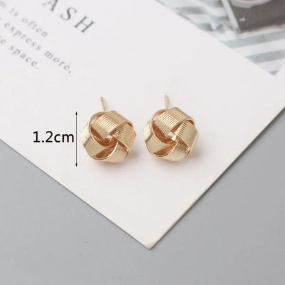 Metal Stud Earrings - Gold Twist Round Small Unusual Push-Back Studs for Women - ZOOMNSTORE