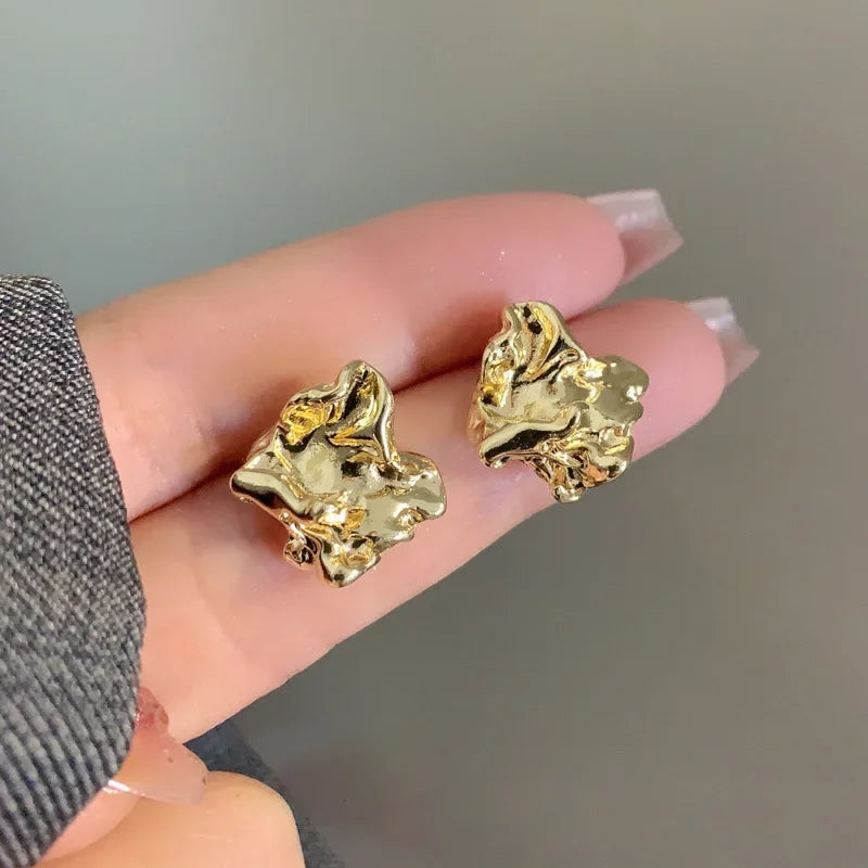 Metal Stud Earrings - Irregular Folded Design Zinc Alloy Fashion Jewelry Accessories - ZOOMNSTORE