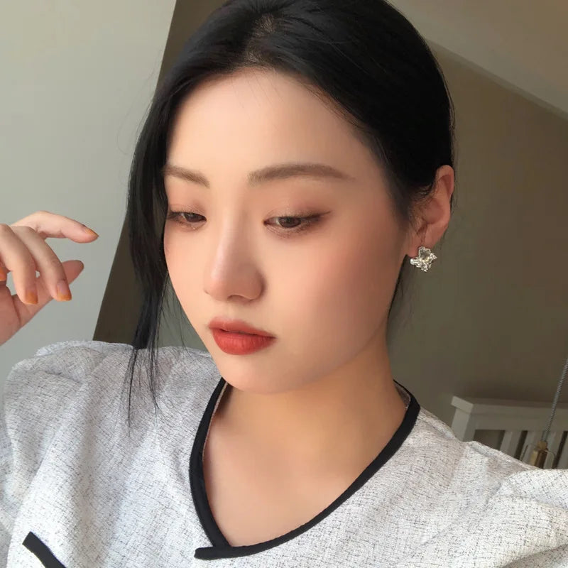 Metal Stud Earrings - Irregular Folded Design Zinc Alloy Fashion Jewelry Accessories - ZOOMNSTORE