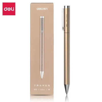 DELI Metal Sign Pen 0.5mm Gel Ink Pens Golden Silver Color Metallic Writing Pen Office Supplies - ZOOMNSTORE
