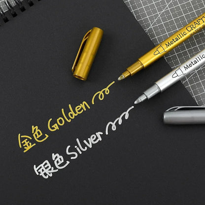 Metallic Marker Pens Set - Gold  Silver Permanent Art Markers for Manga Crafts  Scrapbooking - ZOOMNSTORE
