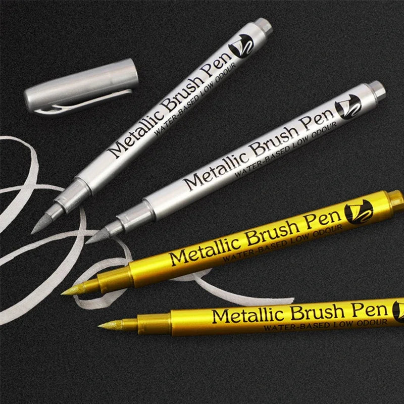 Metallic Marker Pens Set - Gold  Silver Permanent Art Markers for Manga Crafts  Scrapbooking - ZOOMNSTORE