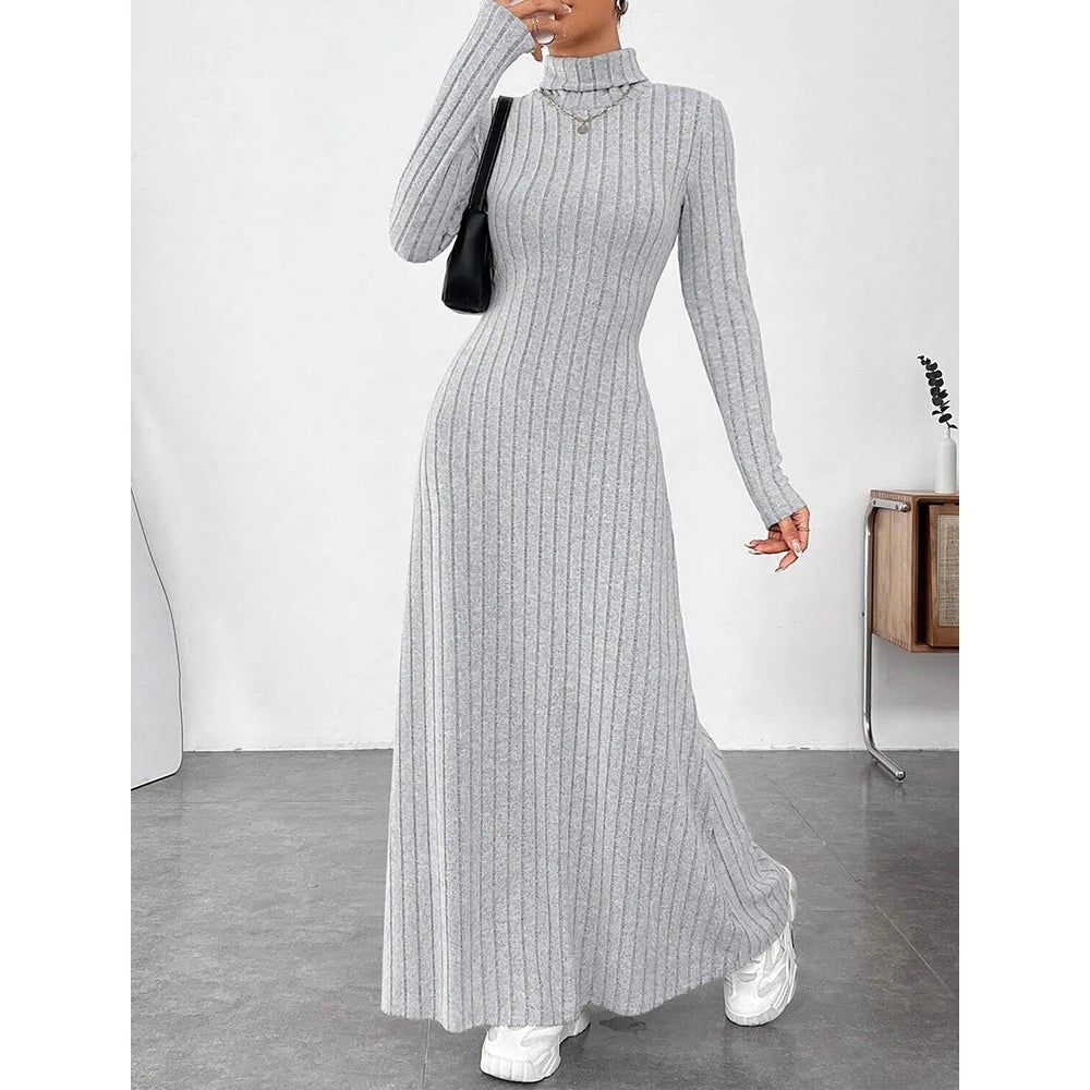 Mia Muse Womens High-Neck Maxi Wrap Dress - Long Sleeve Solid Color Casual Dress - ZOOMNSTORE
