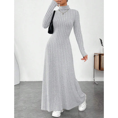 Mia Muse Womens High-Neck Maxi Wrap Dress - Long Sleeve Solid Color Casual Dress - ZOOMNSTORE