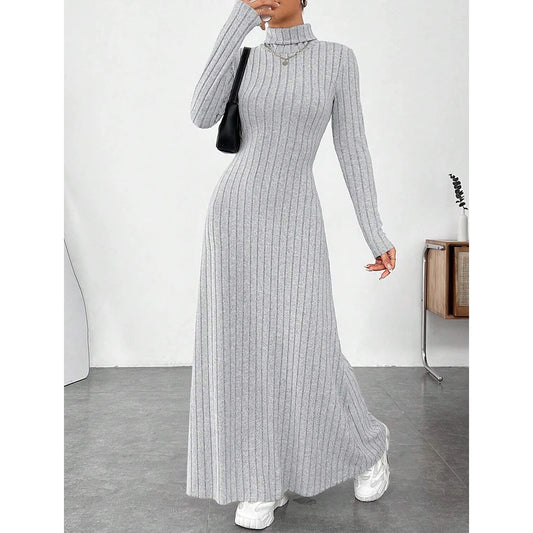 Mia Muse Womens High-Neck Maxi Wrap Dress - Long Sleeve Solid Color Casual Dress - ZOOMNSTORE