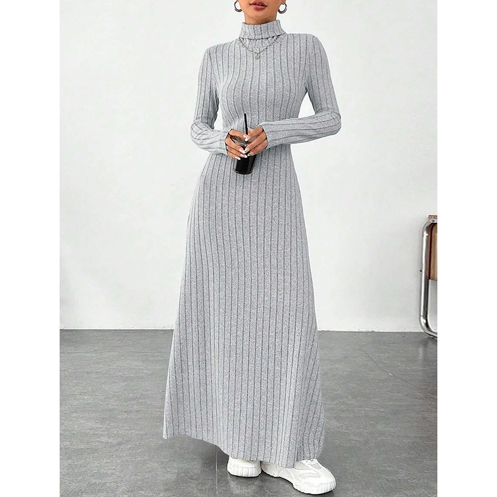 Mia Muse Womens High-Neck Maxi Wrap Dress - Long Sleeve Solid Color Casual Dress - ZOOMNSTORE