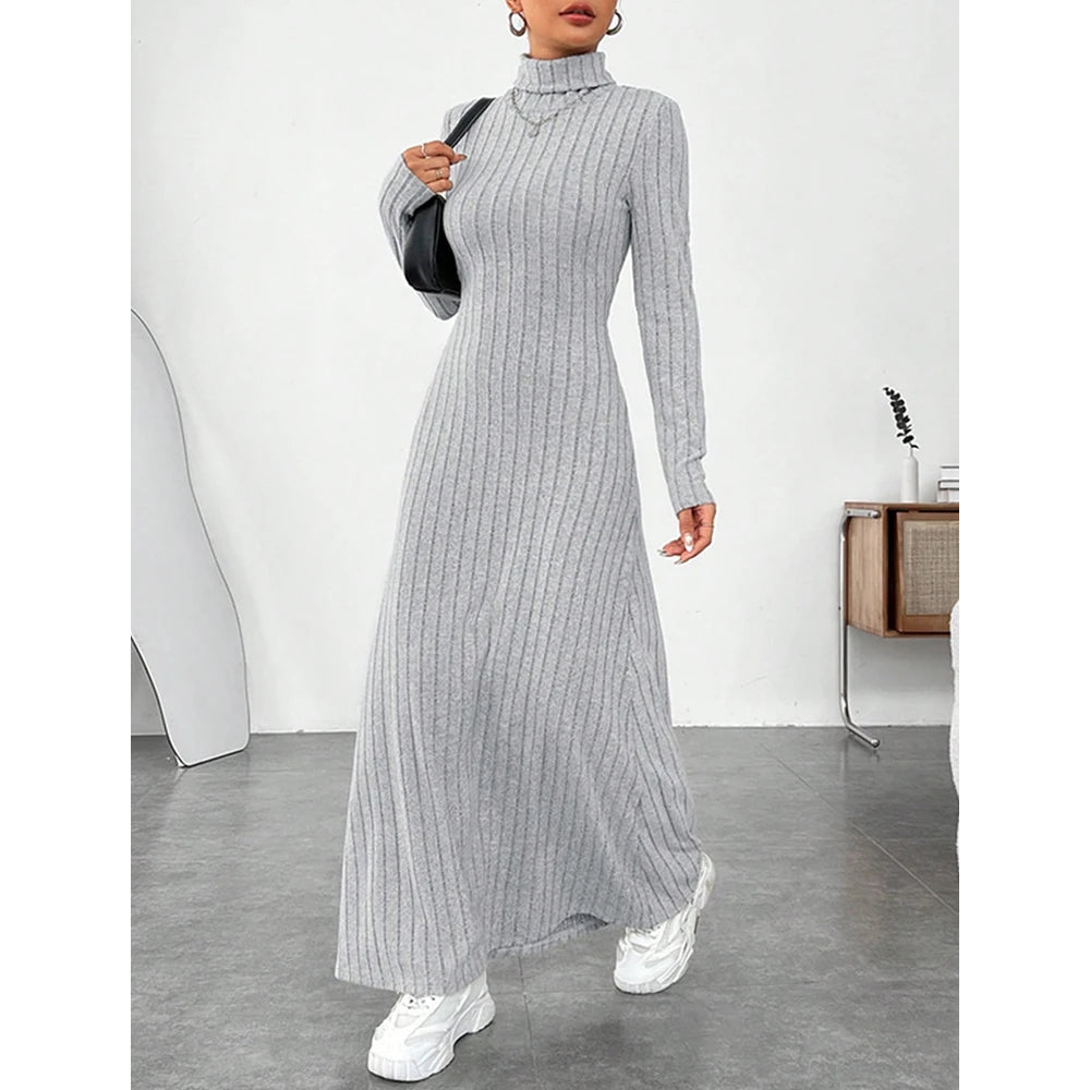 Mia Muse Womens High-Neck Maxi Wrap Dress - Long Sleeve Solid Color Casual Dress - ZOOMNSTORE