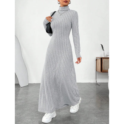 Mia Muse Womens High-Neck Maxi Wrap Dress - Long Sleeve Solid Color Casual Dress - ZOOMNSTORE