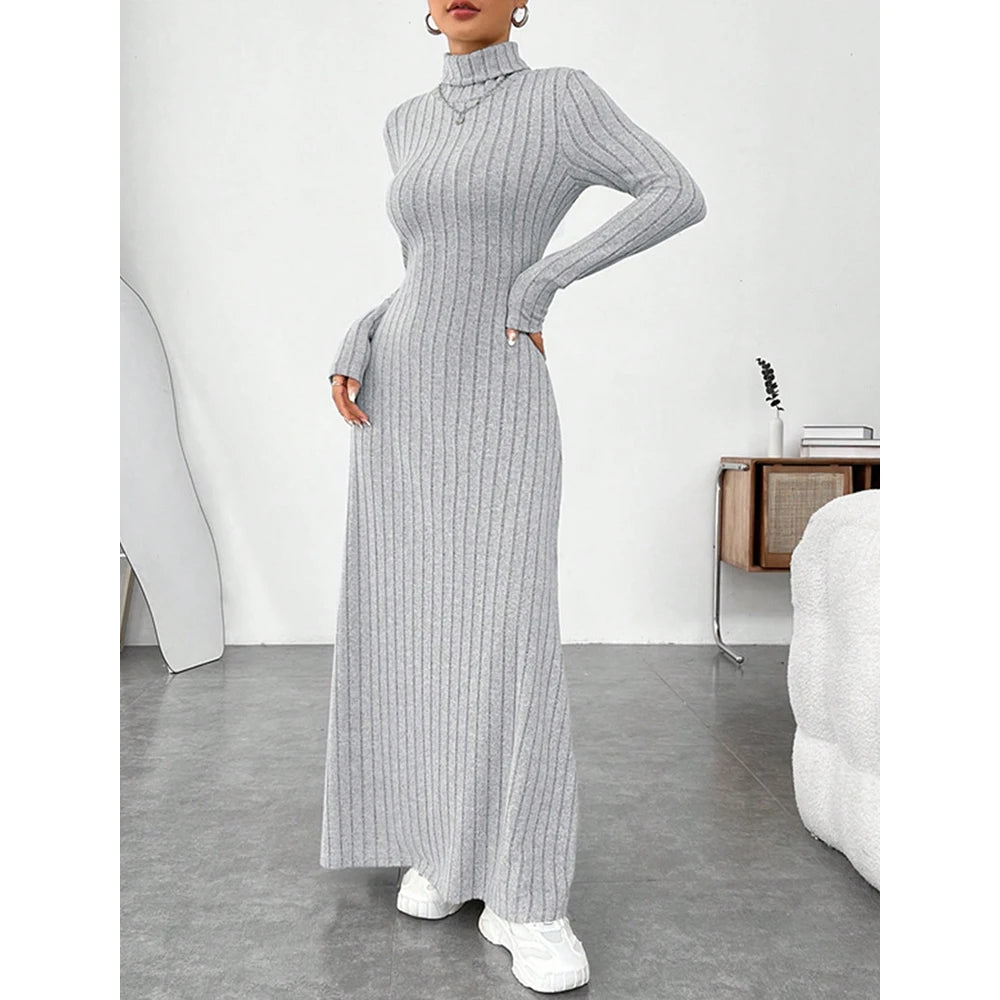 Mia Muse Womens High-Neck Maxi Wrap Dress - Long Sleeve Solid Color Casual Dress - ZOOMNSTORE