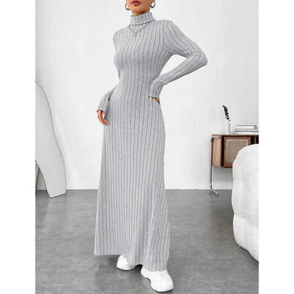 Mia Muse Womens High-Neck Maxi Wrap Dress - Long Sleeve Solid Color Casual Dress - ZOOMNSTORE