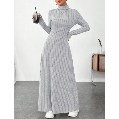 Mia Muse Womens High-Neck Maxi Wrap Dress - Long Sleeve Solid Color Casual Dress - ZOOMNSTORE