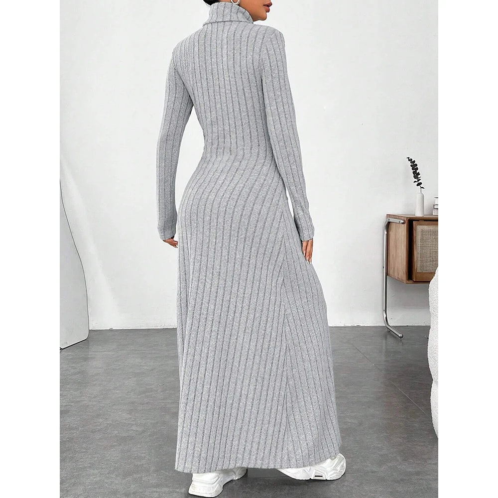 Mia Muse Womens High-Neck Maxi Wrap Dress - Long Sleeve Solid Color Casual Dress - ZOOMNSTORE