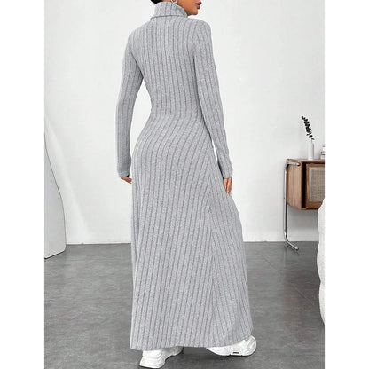 Mia Muse Womens High-Neck Maxi Wrap Dress - Long Sleeve Solid Color Casual Dress - ZOOMNSTORE
